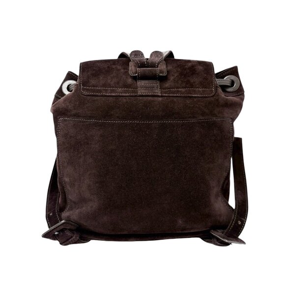 CHANEL Vintage CC Logo Suede Drawstring Flap Backpack Bag Stitch Brown [106223] - Picture 6 of 15